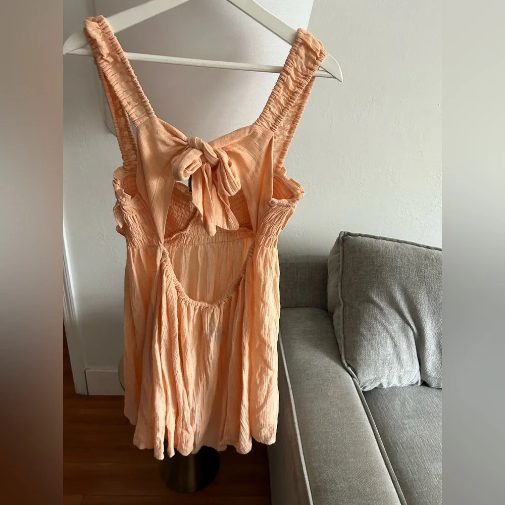 Free People Babydoll Linen Blend Mini Dress Size L Summer Beach